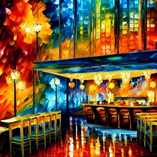 Image similar to beautiful leonid afremov highly detailed impasto! acrylic painting! of an underwater art deco lounge. bioshock, rapture, trending on artstation