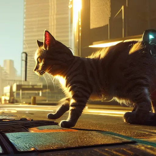 Prompt: cat cyberpunk 2 0 7 7 8 k hyperdetailed photorealism hdr unreal engine 5 extremely high level of detail