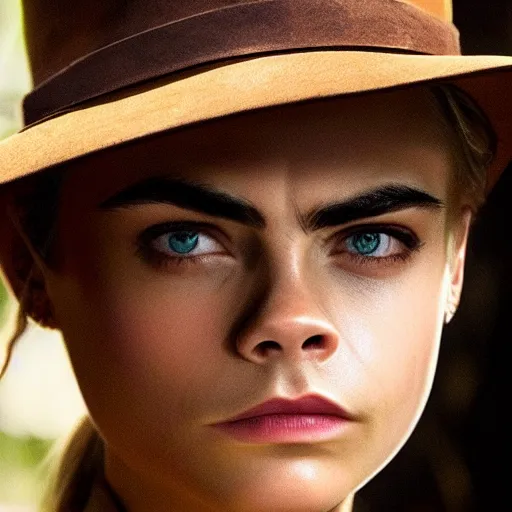 Prompt: Cara Delevingne as Indiana Jones, cinematic, realistic, detailed, portrait