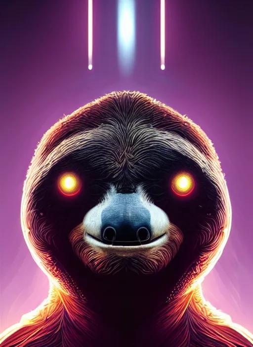 Image similar to symmetry!! portrait of a sloth, sci - fi, tech wear, glowing lights!! intricate, elegant, highly detailed, digital painting, artstation, concept art, smooth, sharp focus, illustration, art by artgerm and greg rutkowski and alphonse mucha