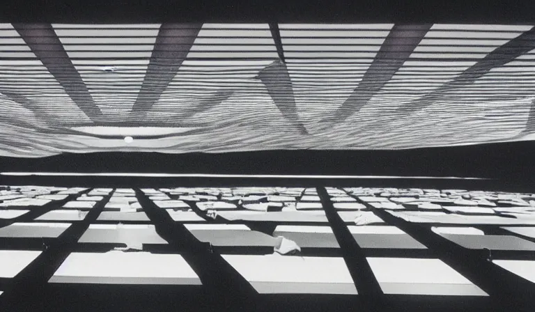 Image similar to A techno palace exterior, extreme long shot, 35mm film, by Ryoji Ikeda, Yohji Yamamoto, Michael Mann