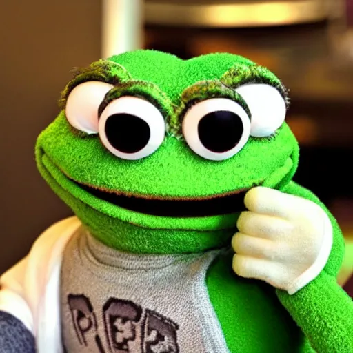 Prompt: pepe the frog as a muppet,