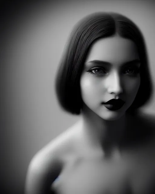 Image similar to black and white dreamy young beautiful female artificial intelligence, cinematic, rim light, photo - realistic, elegant, high detail, 8 k, masterpiece, photo taken in 1 9 3 0