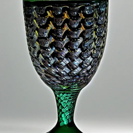 Prompt: the ophidian glass, ancient snake goblet, crystal glass artifact photography