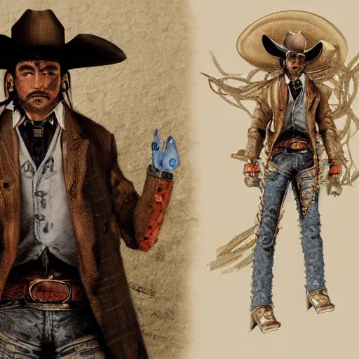 Prompt: late 1 9 th century mexican vaquero, spaghetto western, yoshitaka amano character illustration, concept art