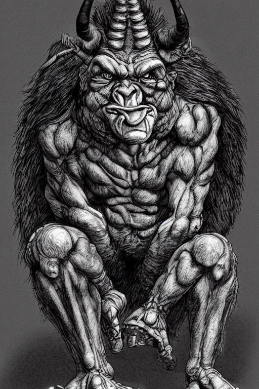 Image similar to humanoid hunched figure troll with 1 horn, ogre, ape, highly detailed, digital art, sharp focus, trending on art station, kentaro miura manga art style