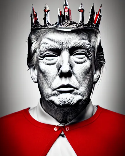 Prompt: a portrait photograph of Donald Trump as Cyborg King, DSLR photography