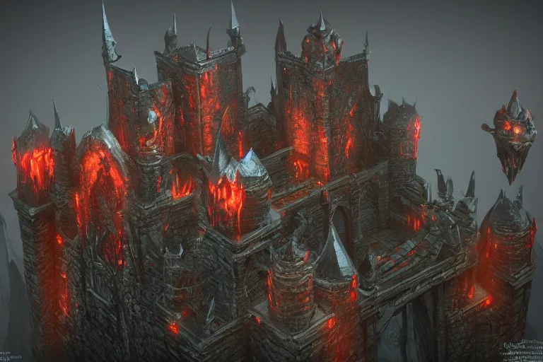 Image similar to big evil castle - city rock dark shadow elves, might and magic heroes vii, dark fantasy, shadows, artstation trending, unreal engine 5, red