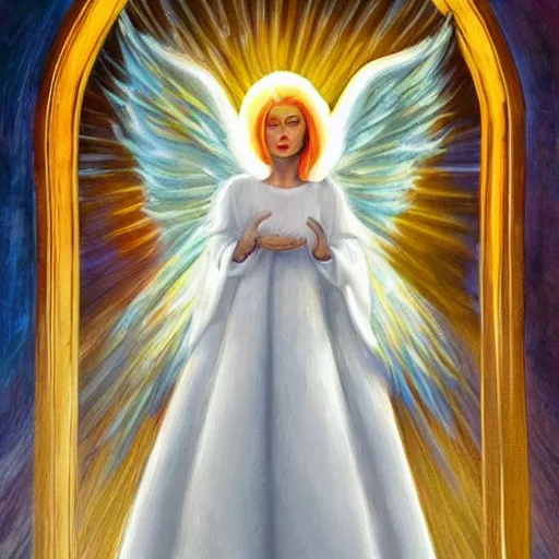 Prompt: church painting of lady gaga angel in heaven, super realistic, celestial, miraculous, sun rays, award winning
