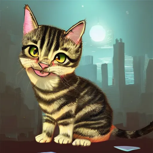 Prompt: Cute tabby cat destroying miniature city, digital art, artstation, cgstudio
