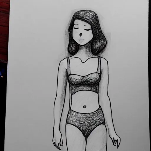 Prompt: a drawing of a woman in a bathing suit, an ink drawing by sam bosma, featured on tumblr, modern european ink painting, ink drawing, outlined art, stipple