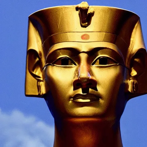 Prompt: a pharaoh with the face of donald trump, majestic, blue, red, powerful