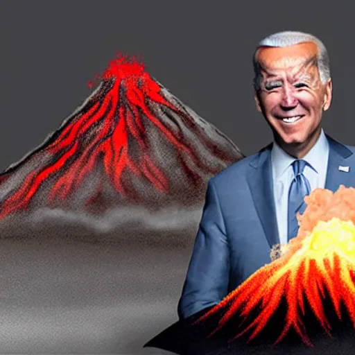 Image similar to joe biden as a volcano spewing lava out of his mouth