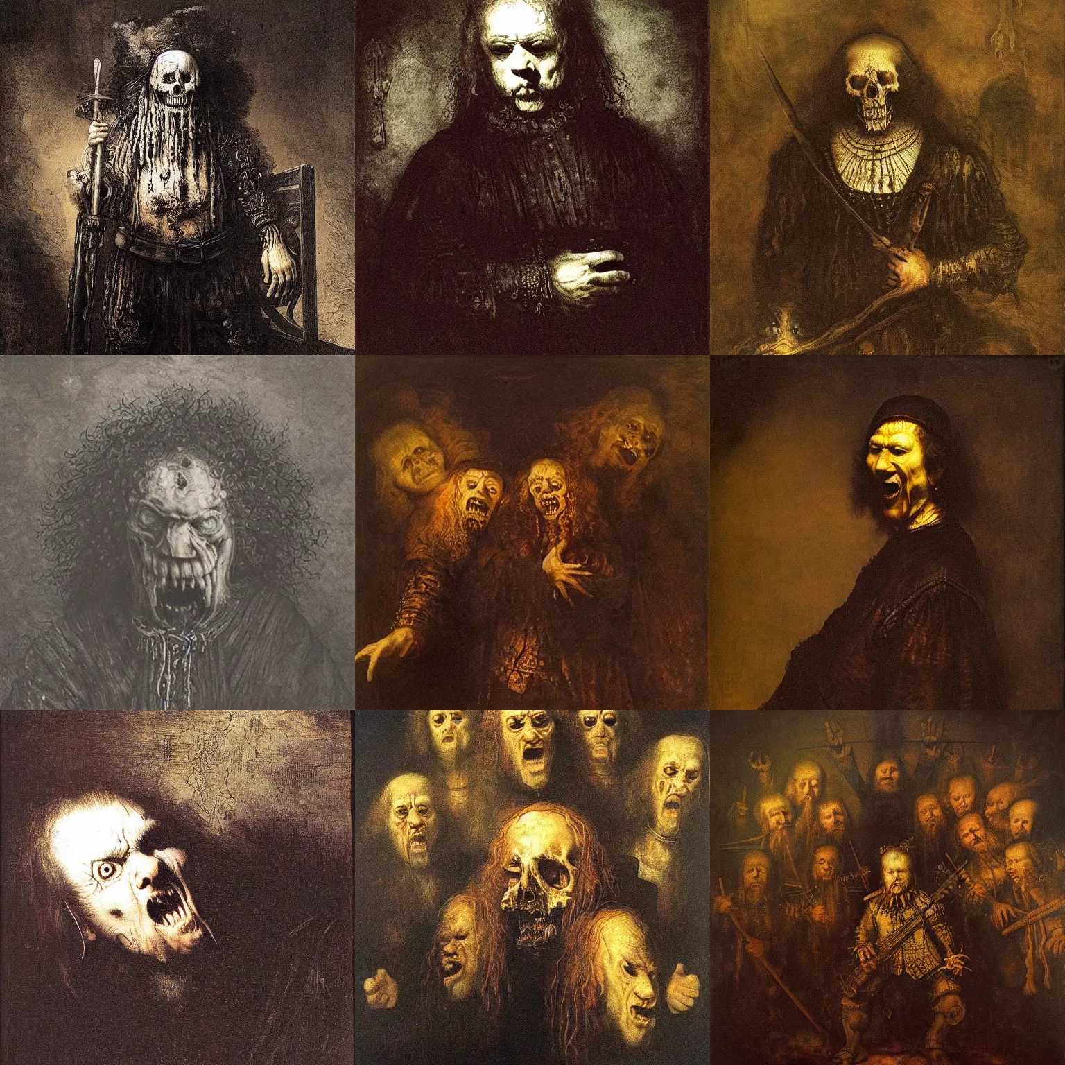 Prompt: a horrific death metal album cover by rembrandt