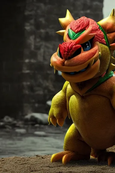 Image similar to very very intricate photorealistic photo of a realistic version of bowser jr in an episode of game of thrones, photo is in focus with detailed atmospheric lighting, award - winning details