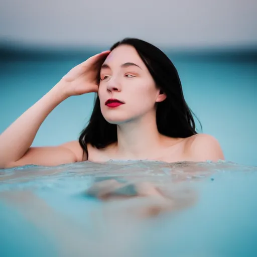 Prompt: a photo of a female swimming in a block of ice, 5 0 mm lens, f 1. 4, sharp focus, ethereal, emotionally evoking, head in focus, volumetric lighting, 8 k