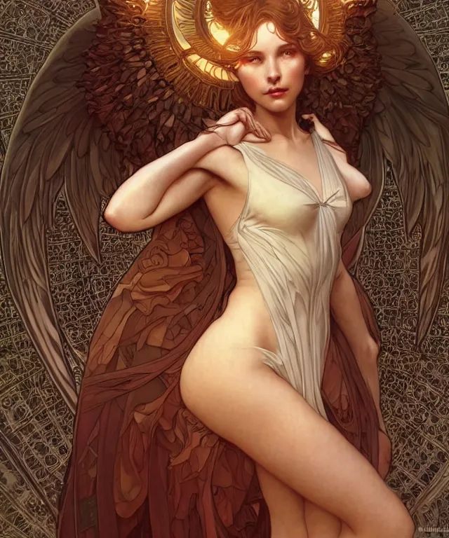 Image similar to beatiful woman turning into an angel, dark surrealism , scifi, intricate, elegant, highly detailed, artstation, concept art, smooth, sharp focus, illustration, art by artgerm and moebius and alphonse mucha