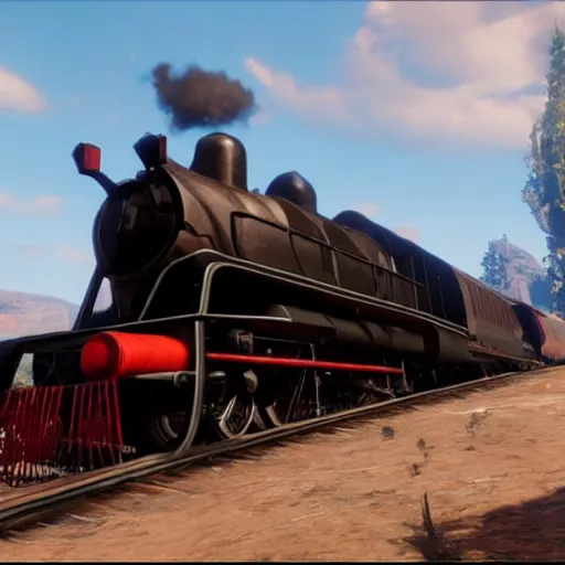 Image similar to futuristic sleek steam locomotive in red dead redemption 2