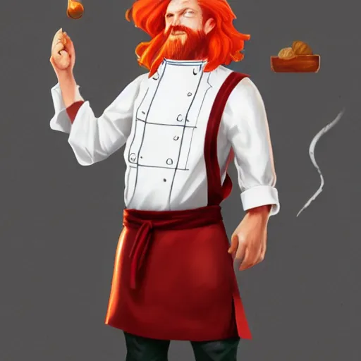 Image similar to red headed man wearing a white chef's apron, dungeons and dragons character art, trending on artstation