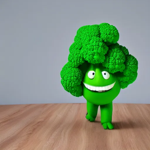 Prompt: a 3d render of a smiling happy broccoli, he is dancing, vivid colors