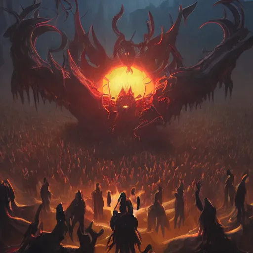 Image similar to a crowd of people summon a demon, Artstation