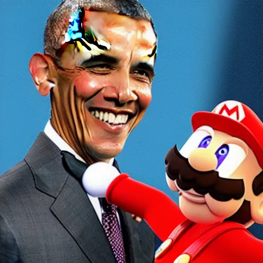 Prompt: obama gives mario the medal of honor