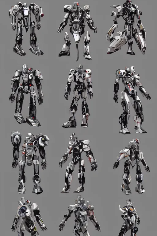 Prompt: full body illustrations of mecha, moderately detailed, ryouta otsuka, by momo koshu, by gerald payumo, by lance wilkinson, concept art, artstation, deviantart, pinterest, unreal engine