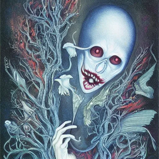 Prompt: Ghost Face from Scream, artwork by Daniel Merriam,