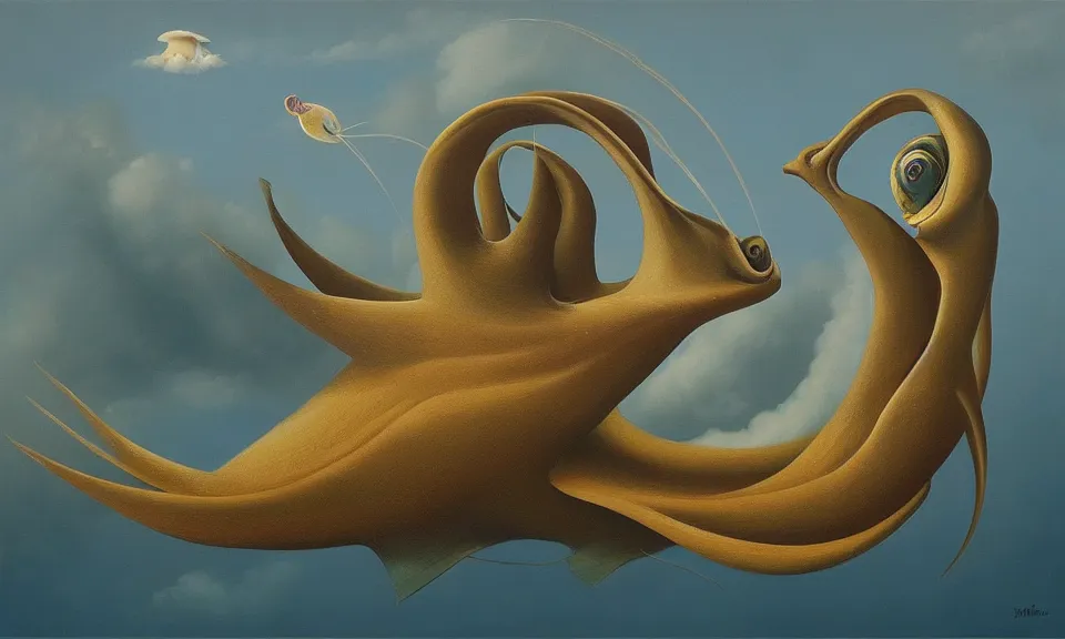 Prompt: A surrealist painting of a florpus by Vladimir Kush, oil painting trending on artstation