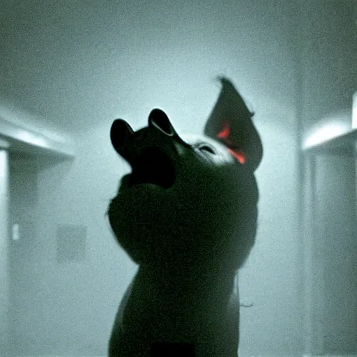 Image similar to creppy 2 0 0 3 photo of a pig masked man screaming in a dark room