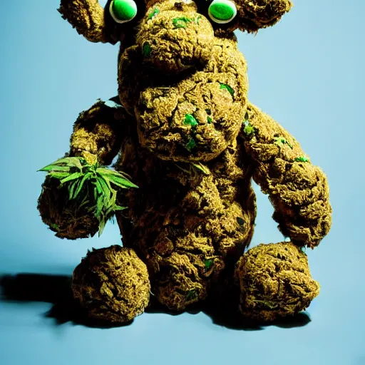 Image similar to cookie monsta plush made of weed buds eating a cookie photography portrait stylised jonathan zawada lit from multiple angles soft