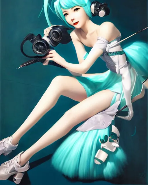 Image similar to Hatsune Miku by Gil Elvgren and Daniela Uhlig