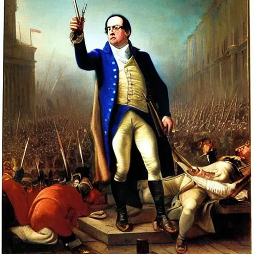 Prompt: François Hollande leads the French Revolution (1789), oil on canvas, 1882. Epic, grandiose, scale