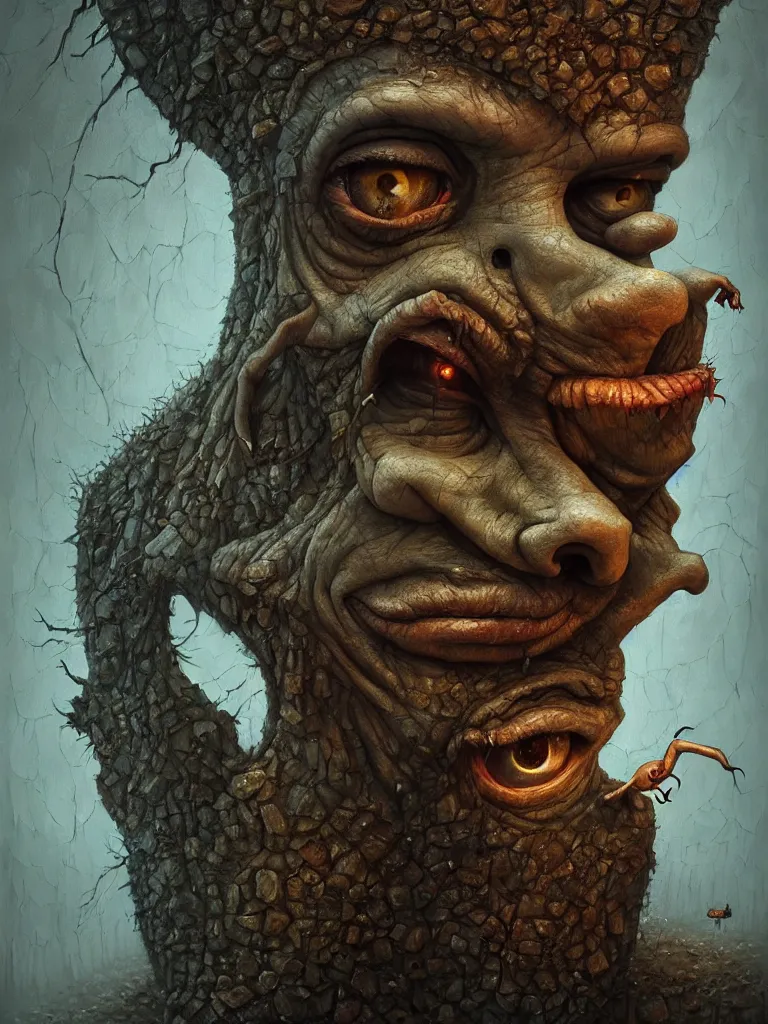 Image similar to gediminas pranckevicius | close up portrait of a the devil in the sinister valley of despair, one mouth, one nose, two eyes, oil painting by tomasz jedruszek, cinematic lighting, pen and ink, intricate line, hd, 4 k, million of likes, trending on artstation