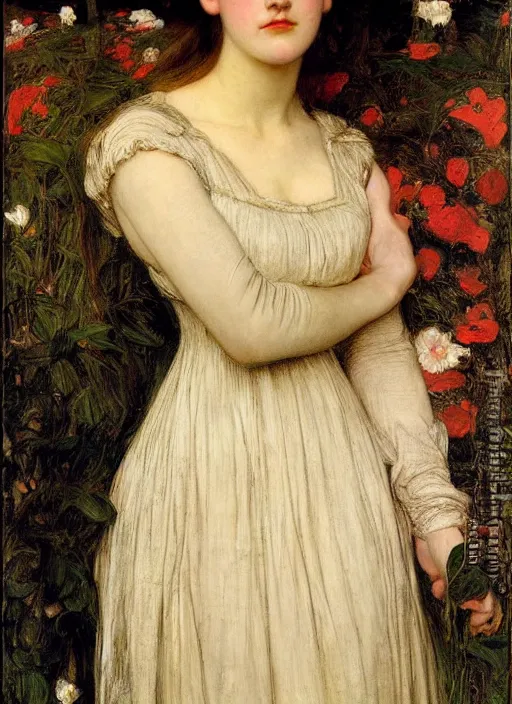 Image similar to a beautiful painting of jennifer connelly by John Everett Millais and Dante Gabriel Rossetti and John Collier and john william waterhouse, pre-raphaelite, detailed, hd