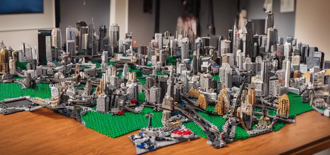 Prompt: detailed lego build of sydney on basement table, professional photo, professional lighting, HDR