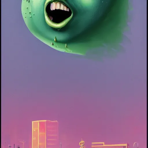 Image similar to a movie poster for the blob!, a giant green gooey sentient slime being, midnight suburbia, movie poster, rhads!!!!, greg rutkowski, ominous masterpiece, trending on artstation