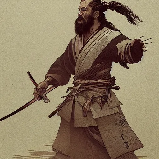 Image similar to detailed,4k,artstation,a samurai by Seb McKinnon hokusai greg rutkowski