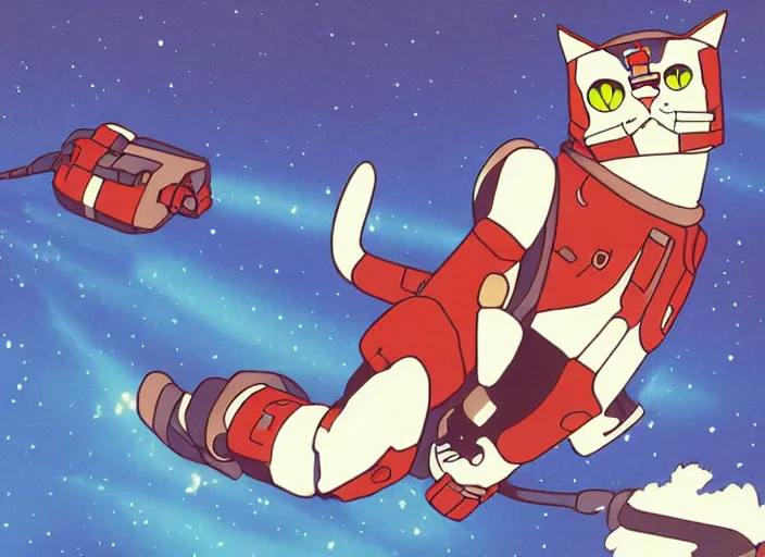 Image similar to illustration of a cat astronaut, stuido ghibli, gurren lagann