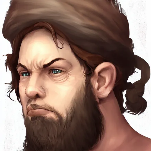 Prompt: portrait, 5 0 years old man, large, stocky : : fantasy : : brown hair, sympathetic, short brown beard : : noble medieval clothing : : high detail, digital art, rpg, concept art, illustration