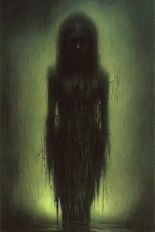 Image similar to queen of darkness painting in the style of beksinski, violent, beautiful, atmospheric, rain, high detail, ultra realistic