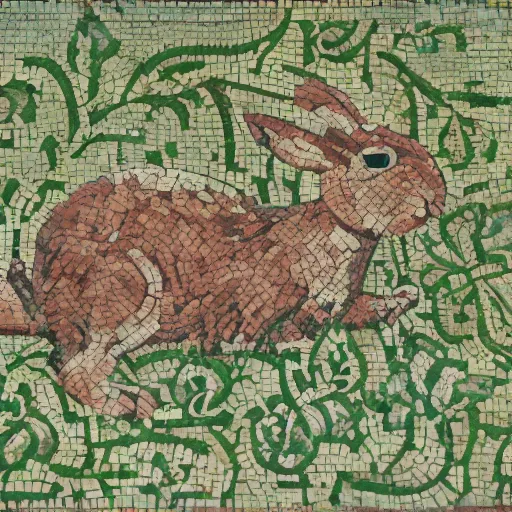 Image similar to a rabbit eating raspberries in the style of ancient mosaic