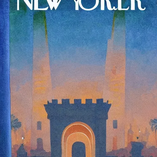 Prompt: new yorker cover showing the fbi raiding mar a lago