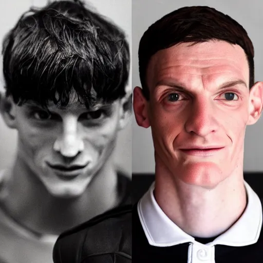 Image similar to “a realistic detailed photo of a guy who is an attractive humanoid who is half robot and half humanoid, who is a male android, Declan Rice, shiny skin”