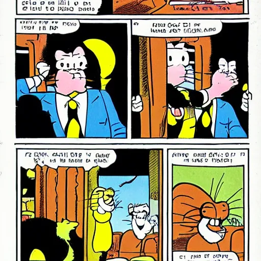 Image similar to heathcliff the cat shooting garfield the cat in the style of a comic strip, george gately, peter gallagher, jim davis