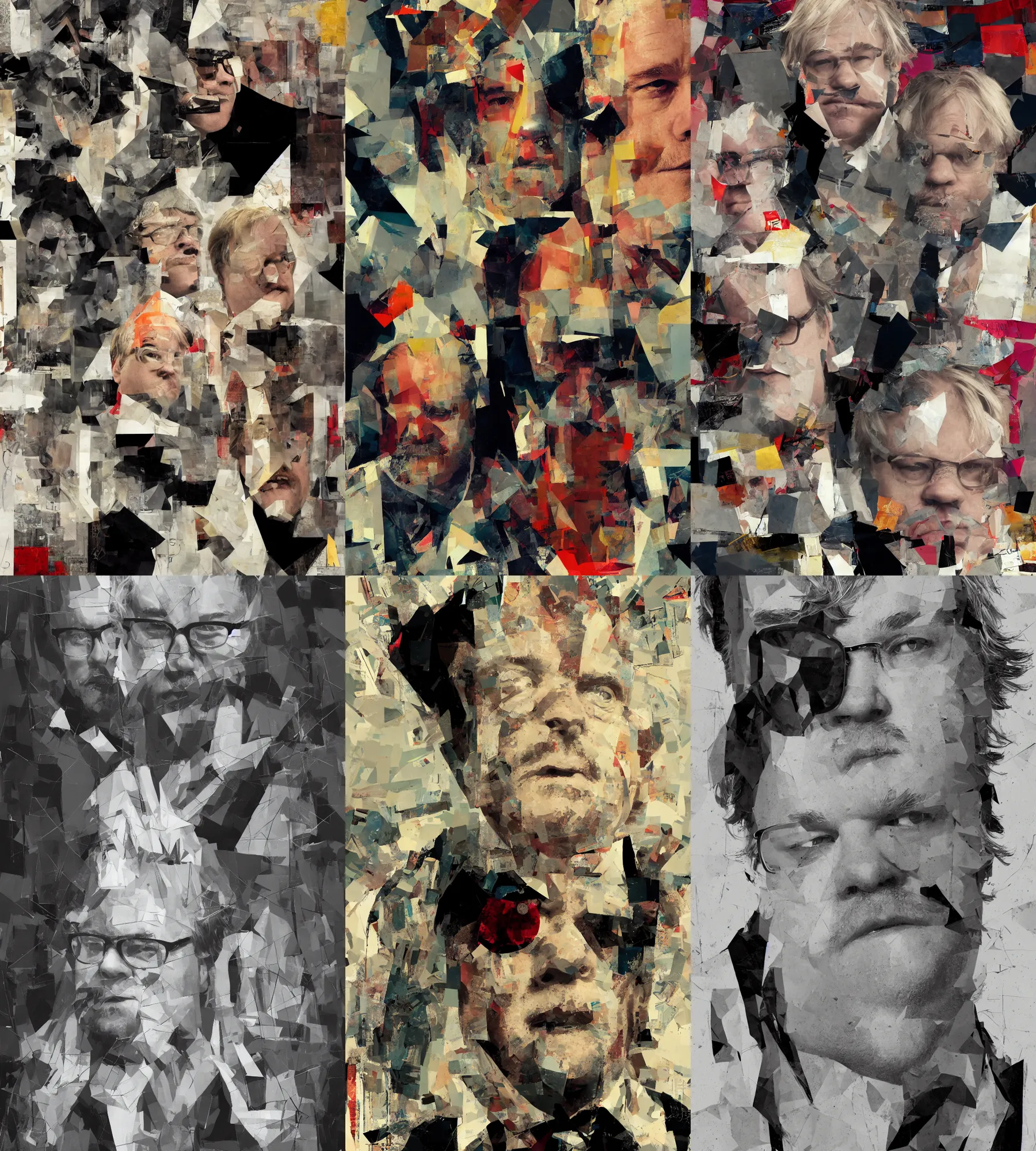 Prompt: Award winning image titled Philip Seymour Hoffman by Adrian Ghenie messy, collage, abstract trending on artstation