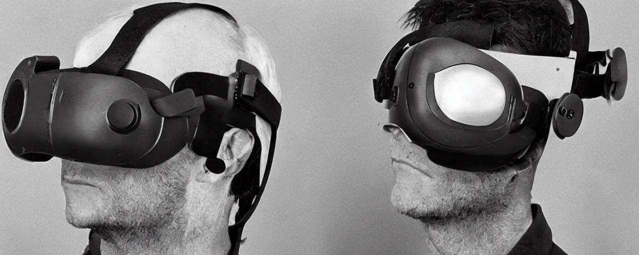 Prompt: vintage photo of advanced complex steampunk VR headset, borg