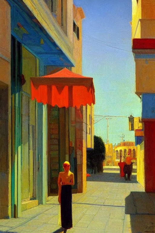 Image similar to tel aviv street, victor Nizovtsev, edward hopper