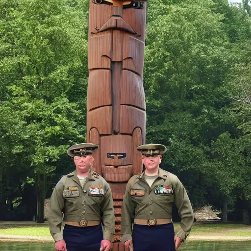 Image similar to us navy officers standing around a totem pole