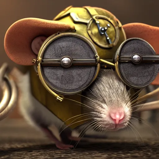 Image similar to a rat with steampunk googles, with 3D render